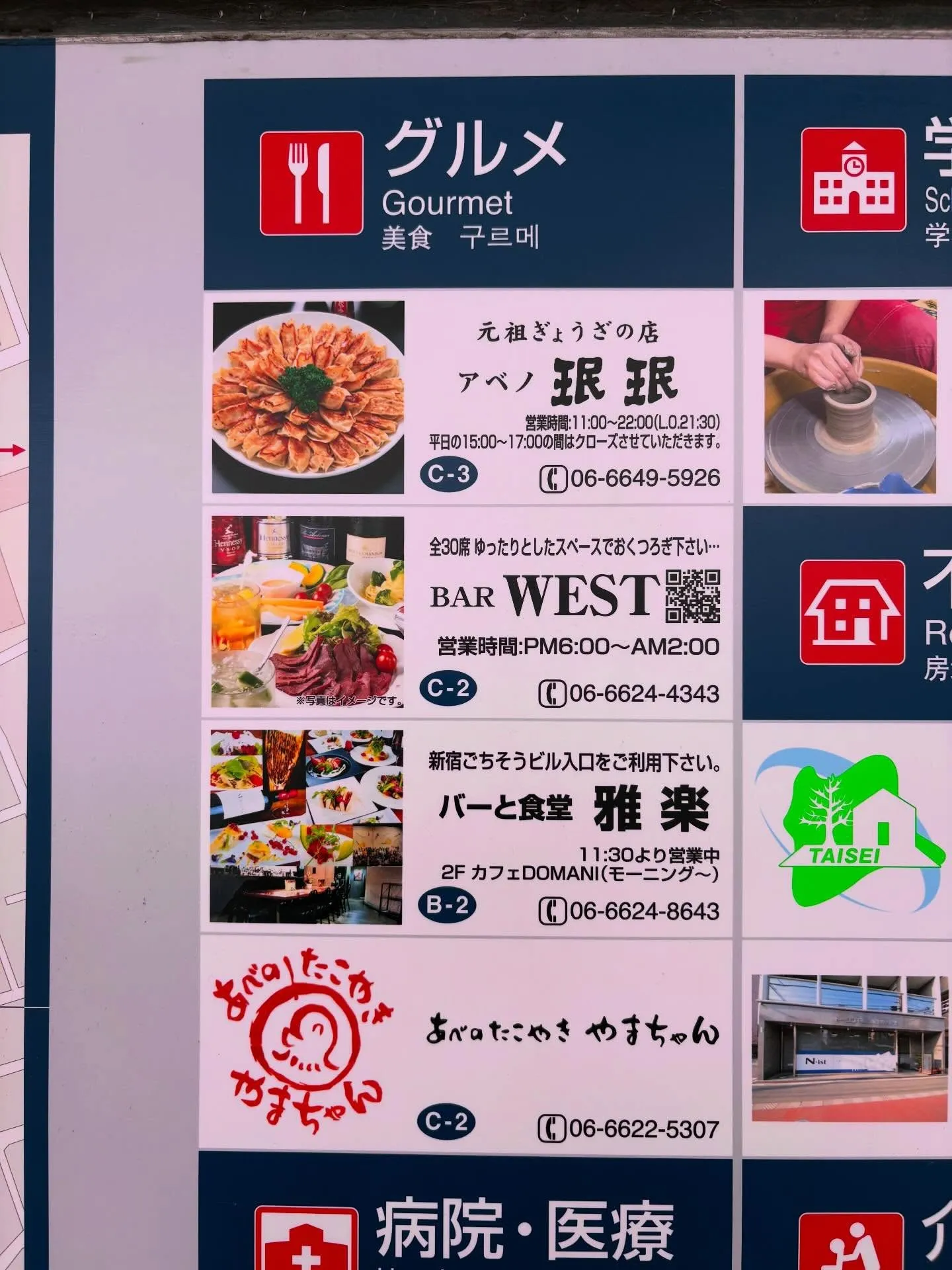 天王寺の歩道橋にある、周辺地図に掲載して貰っている、当店の案...